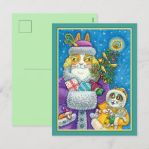 CARTÃO POSTAL DE FESTIVIDADES HISS N' FITZ GATOS COMPRANDO NATAL, ÁRVORE DE PENA
