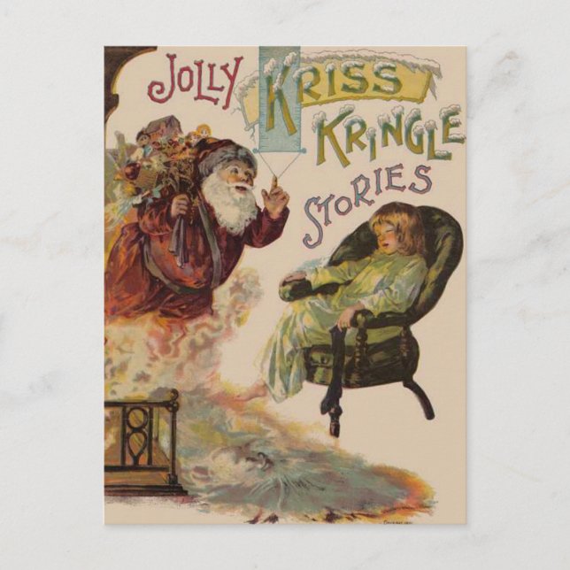 Cartão Postal De Festividades Histórias de Kriss Kringle do papai noel (Frente)