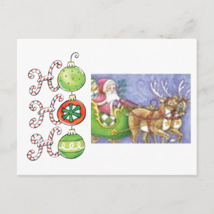 Cartão Postal De Festividades Ho! Ho! Ho! Cartão-postal de papais noeis e Reenas