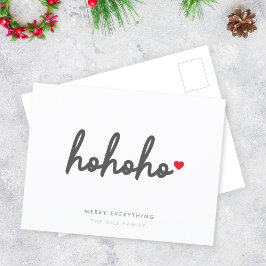 Cartão Postal De Festividades Ho Ho Ho | Minimalista Moderno do Coração de Natal