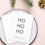 Cartão Postal De Festividades Ho Ho Ho | Natal simples e limpo minimalista<br><div class="desc">Cartaz de feriado simples e na moda,  "Ho Ho Ho",  em preto e branco monocromático,  com uma tipografia moderna minimalista em preto,  que pode ser facilmente personalizado com a sua própria saudação,  nome de família e ano para uma estação festiva moderna!</div>