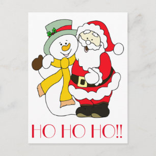 Cartão Postal De Festividades HO HO HO! Papais noeis e boneco de neve