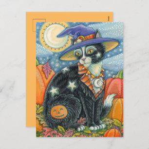 CARTÃO POSTAL DE FESTIVIDADES HOCUS POCUS BLACK CAT WITCH & MOUSE HALLOWEEN