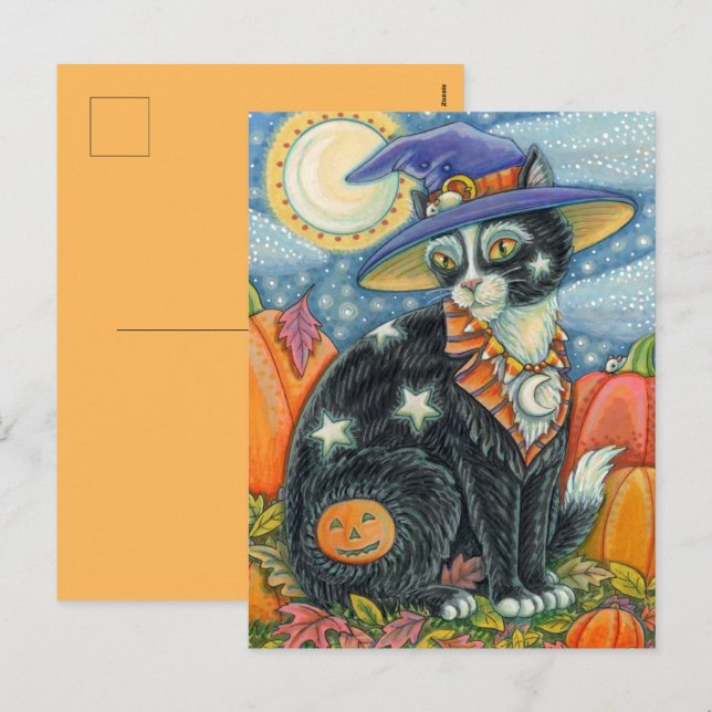 CARTÃO POSTAL DE FESTIVIDADES HOCUS POCUS BLACK CAT WITCH & MOUSE HALLOWEEN (Frente/Verso)