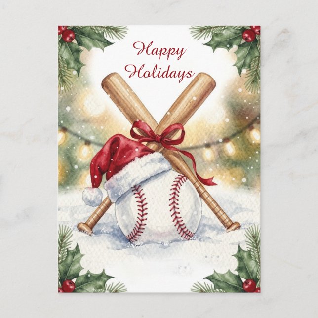 Cartão Postal De Festividades Holiday Baseball Christmas Cards (Frente)