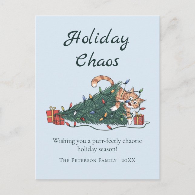 Cartão Postal De Festividades Holiday Chaos Funny Cat Christmas Postcard (Frente)