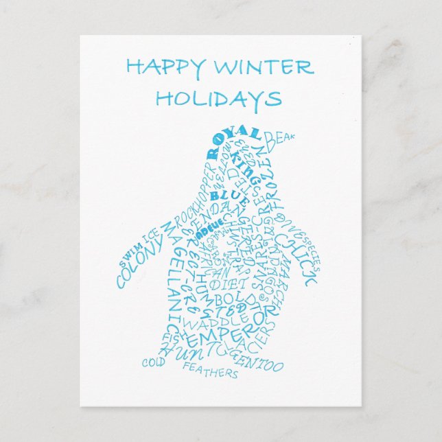 Cartão Postal De Festividades Holiday Penguin Calligram (Frente)