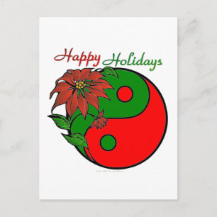 Cartão Postal De Festividades Holiday Yin Yang Poinsettia Green Red