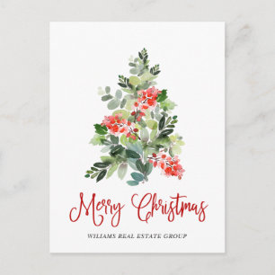 Cartão Postal De Festividades Holly Berry Árvore de Natal Saudação Corporativa