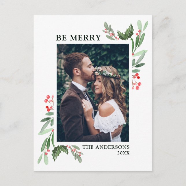 Cartão Postal De Festividades Holly Berry, Foto do Natal (Frente)