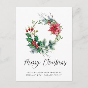 Cartão Postal De Festividades Holly Berry Poinsettia Wreath Corporate Christmas