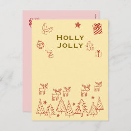 Cartão Postal De Festividades 『Holly Jolly』トナカイのかわいいクリスマスカード♡