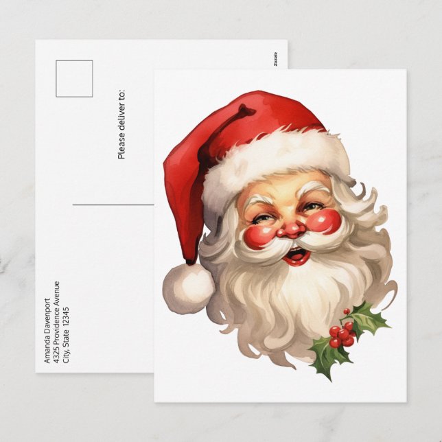 Cartão Postal De Festividades Holly Jolly Santa Claus Retro Style (Frente/Verso)