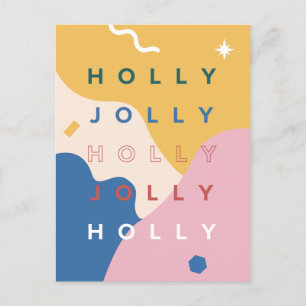 Cartão Postal De Festividades Holly Jolly Typografia Abstrato Natal