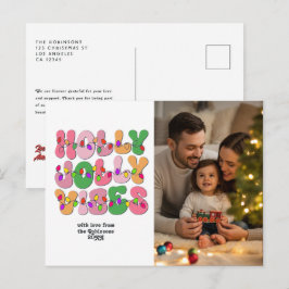 Cartão Postal De Festividades "Holly Jolly Vibes" Luzes de Natal Retrô Foto