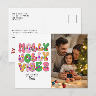 Cartão Postal De Festividades "Holly Jolly Vibes" Luzes de Natal Retrô Foto