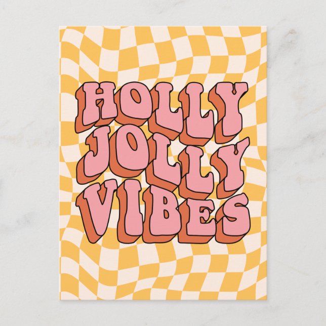 Cartão Postal De Festividades Holly Jolly Vibes - Retro Holiday Cheer (Frente)