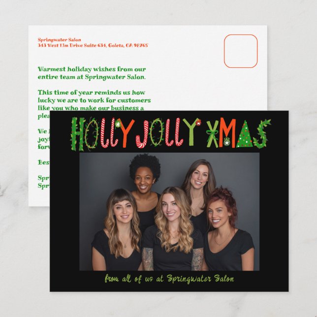 Cartão Postal De Festividades HOLLY JOLLY XMAS Christmas Custom Business (Frente/Verso)