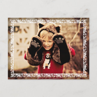 Cartão Postal De Festividades Holly Leaves White Border Christmas Photo Greeting