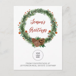 Cartão Postal De Festividades Holly Pine Wreath Company Logotipo comercial