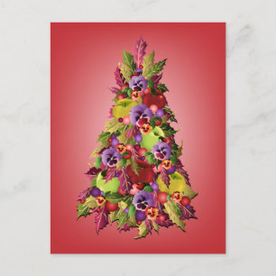 Cartão Postal De Festividades Holly Tree with Apples and Pansies Pink Christmas
