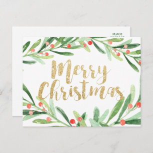 Cartão Postal De Festividades Holly Wreath Natal