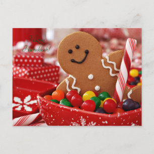 Cartão Postal De Festividades homem de biscoito de gengibre bastão de doce