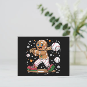 Cartão Postal De Festividades Homem de Biscoito de Natal Esportista Beisebol 