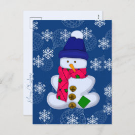 Cartão Postal De Festividades Homem de neve e flocos de neve. Feliz Natal