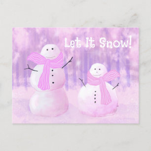 Cartão Postal De Festividades Homem de Neve Rosa Miscamente Personalizado