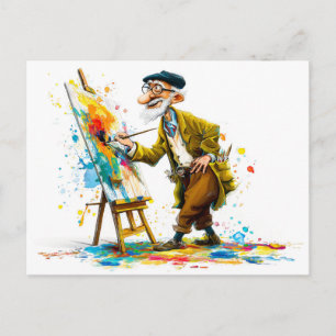 Cartão Postal De Festividades Homem Idoso Humorístico Lendo Ilustração