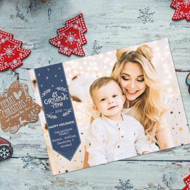 Cartão Postal De Festividades Hora de Natal: Indígo Azul Feliz Feriados (Criador carregado)