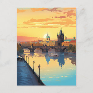 Cartão Postal De Festividades Hora do ouro na Ponte Charles
