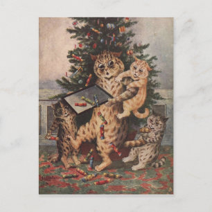 Cartão Postal De Festividades Horário de Natal de Louis Wain na Catlândia