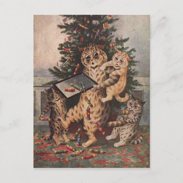 Cartão Postal De Festividades Horário de Natal de Louis Wain na Catlândia (Frente)