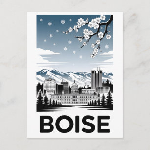 Cartão Postal De Festividades Horizonte de Boise Preto e Branco Xilogravura Inve