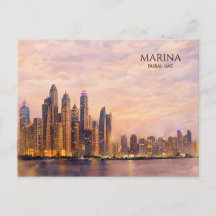 Horizonte de Dubai Marina Aquarela Luzes da Cidade