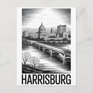 Cartão Postal De Festividades Horizonte de Harrisburg Pensilvânia Preto Branco