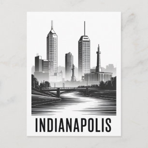 Cartão Postal De Festividades Horizonte de Indianápolis Indiana Preto e Branco X
