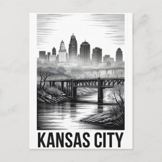 Cartão Postal De Festividades Horizonte de Kansas City Missouri em Preto e Branc