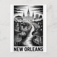 Horizonte de Nova Orleans Louisiana Xilogravura Pr