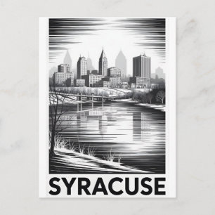 Cartão Postal De Festividades Horizonte de Syracuse Nova York Preto e Branco Xil