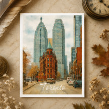 Horizonte de Toronto Canadá Aquarela Vintage