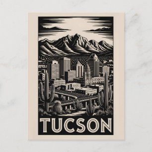 Cartão Postal De Festividades Horizonte de Tucson Arizona Preto e Branco Xilogra