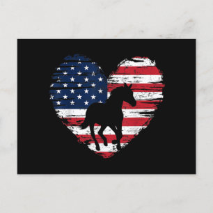 Cartão Postal De Festividades Horse American Flag Heart USA Patriotic Pride