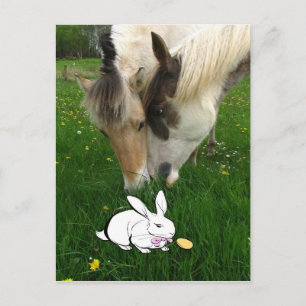 Cartão Postal De Festividades Horses and Easter Bunny