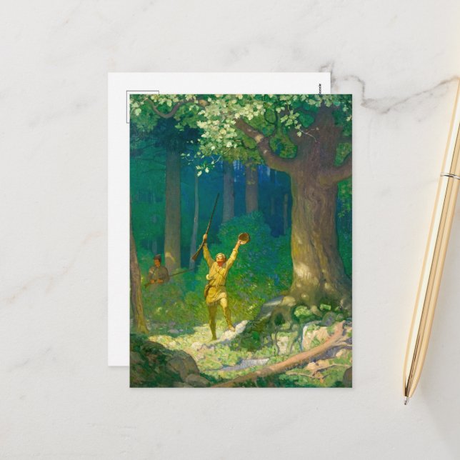 Cartão Postal De Festividades Huntsman por Newell Convers Wyeth (Frente/Verso In Situ)