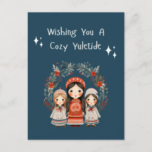 Cartão Postal De Festividades Hygge Christmas Madre e Filhas Wreath