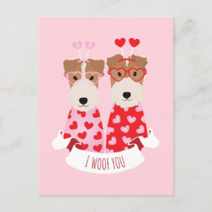 Cartão Postal De Festividades i Woof You Namorados Welsh Terrier Dogs