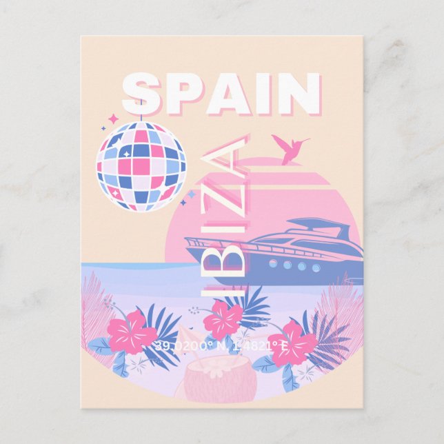 Cartão Postal De Festividades Ibiza, Espanha, Arte Viagem, Arte de Papoila, Rosa (Frente)
